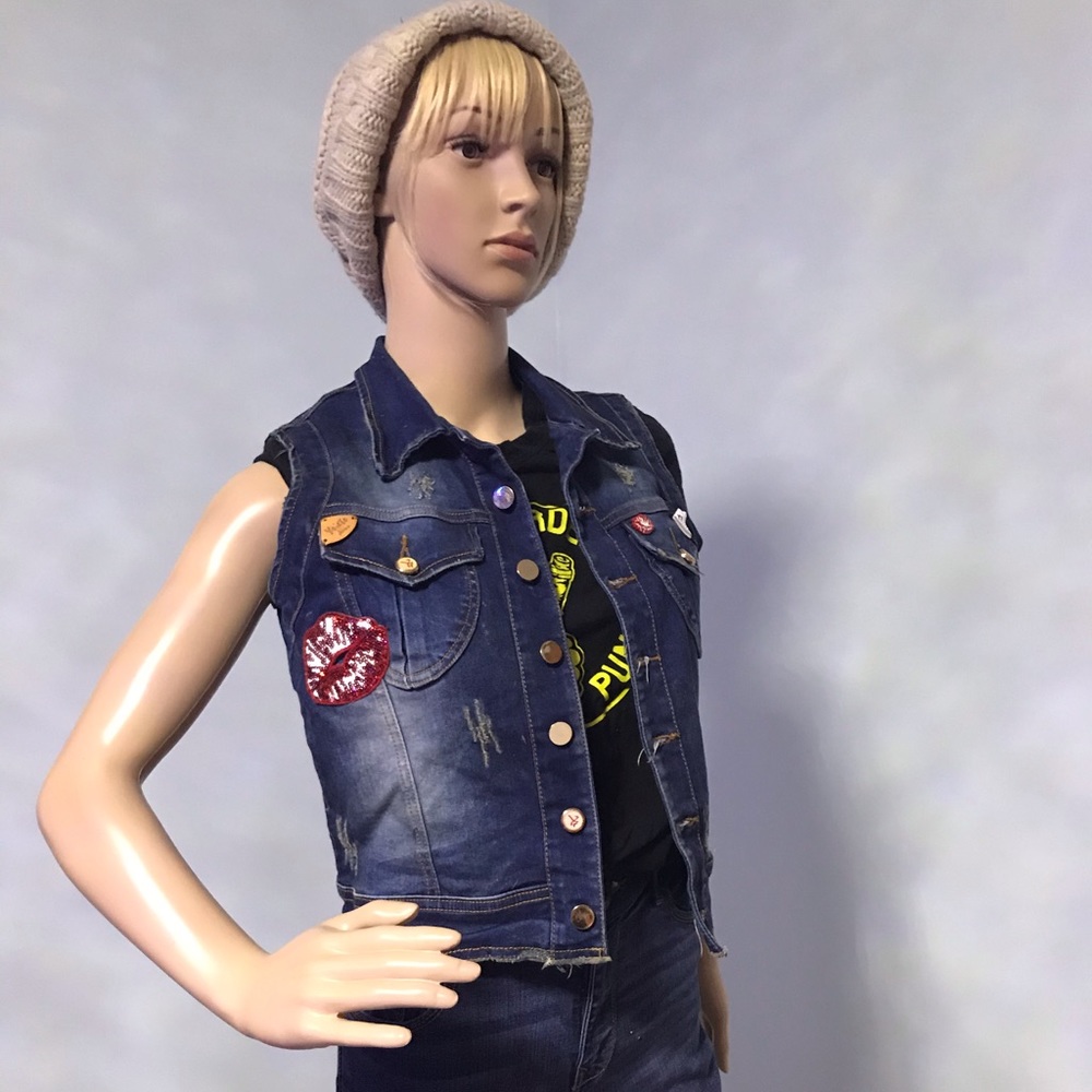 Y7 Ysiete Embellished Flaming Lips Denim Vest